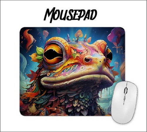 Psychedelic frog fantasy artwork on a mousepad.