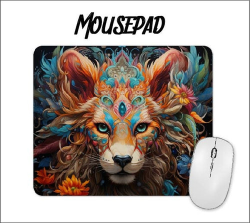 Psychedelic Lion mousepad. Stunning fantasy artwork.