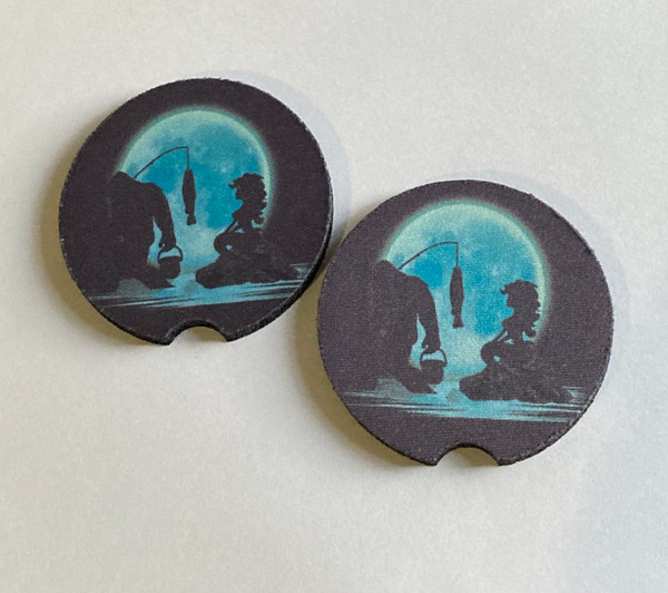 Bigfoot mermaid fish that got away car coasters 2pk Once in a Blue Moon