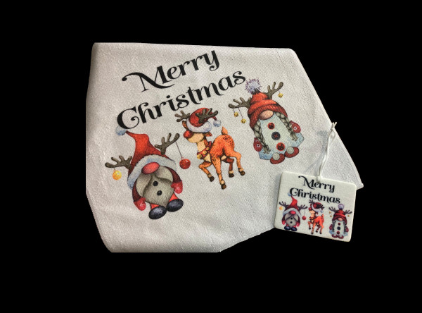 Merry Christmas Gnomes and Reindeer-Holiday Car Accessories Air Freshener, Towel gift set