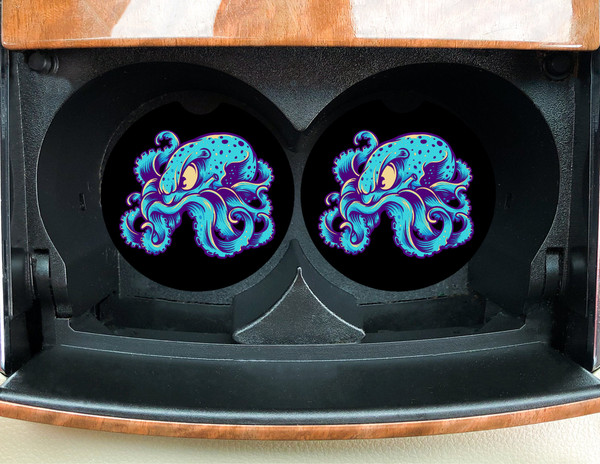 Blue Octopus Krakken - Car Coasters set of 2