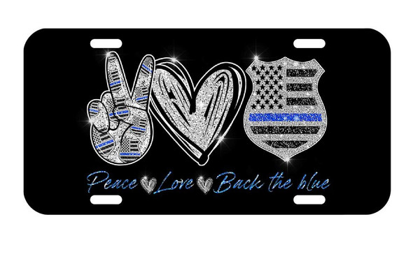 Peace Love Back the Blue License Plate, Car Coasters Gift Set for Law Enforcement - Police Officers, Cops
