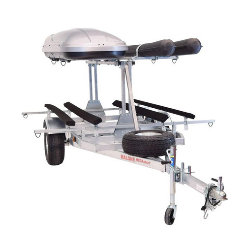 MegaSport™ LowBed™ Kayak Trailer w/Tier, Spare, 2 sets Bunks, Cargo Box, 2 Rod Tubes