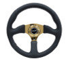 NRG Reinforced Steering Wheel (350mm / 2.5in. Deep) Leather Race Comfort Grip w/4mm Gold Spokes