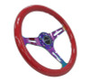 NRG Classic Wood Grain Steering Wheel (350mm) Red Grip w/Neochrome 3-Spoke Center
