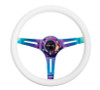 NRG Classic Wood Grain Steering Wheel (350mm) Glow-N-The-Dark Green Grip w/Neochrome 3-Spoke Center