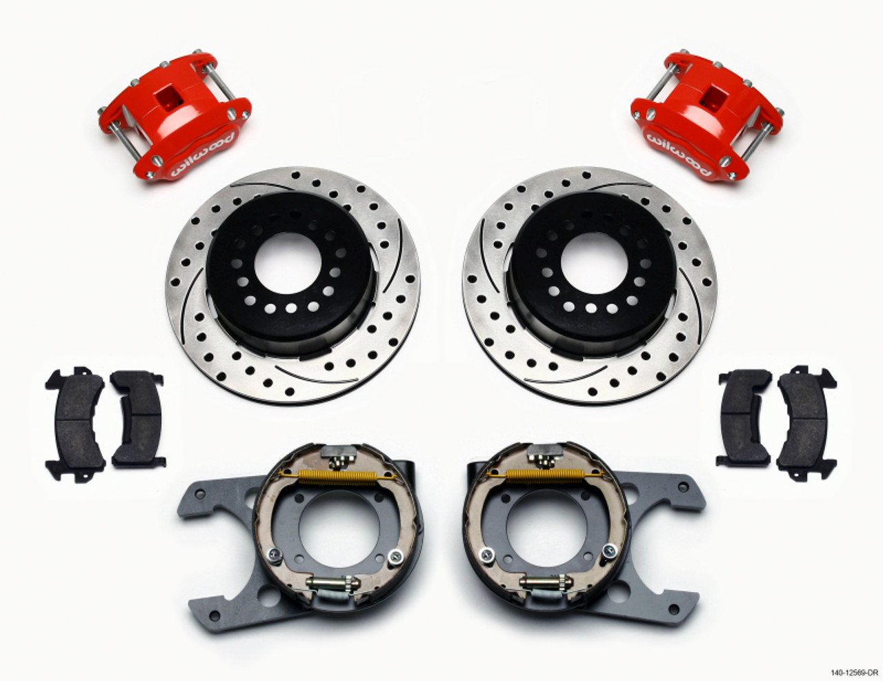 Wilwood D154 P/S P-B Kit Drilled-Red Chevy C-10 2.42 Offset 5-lug