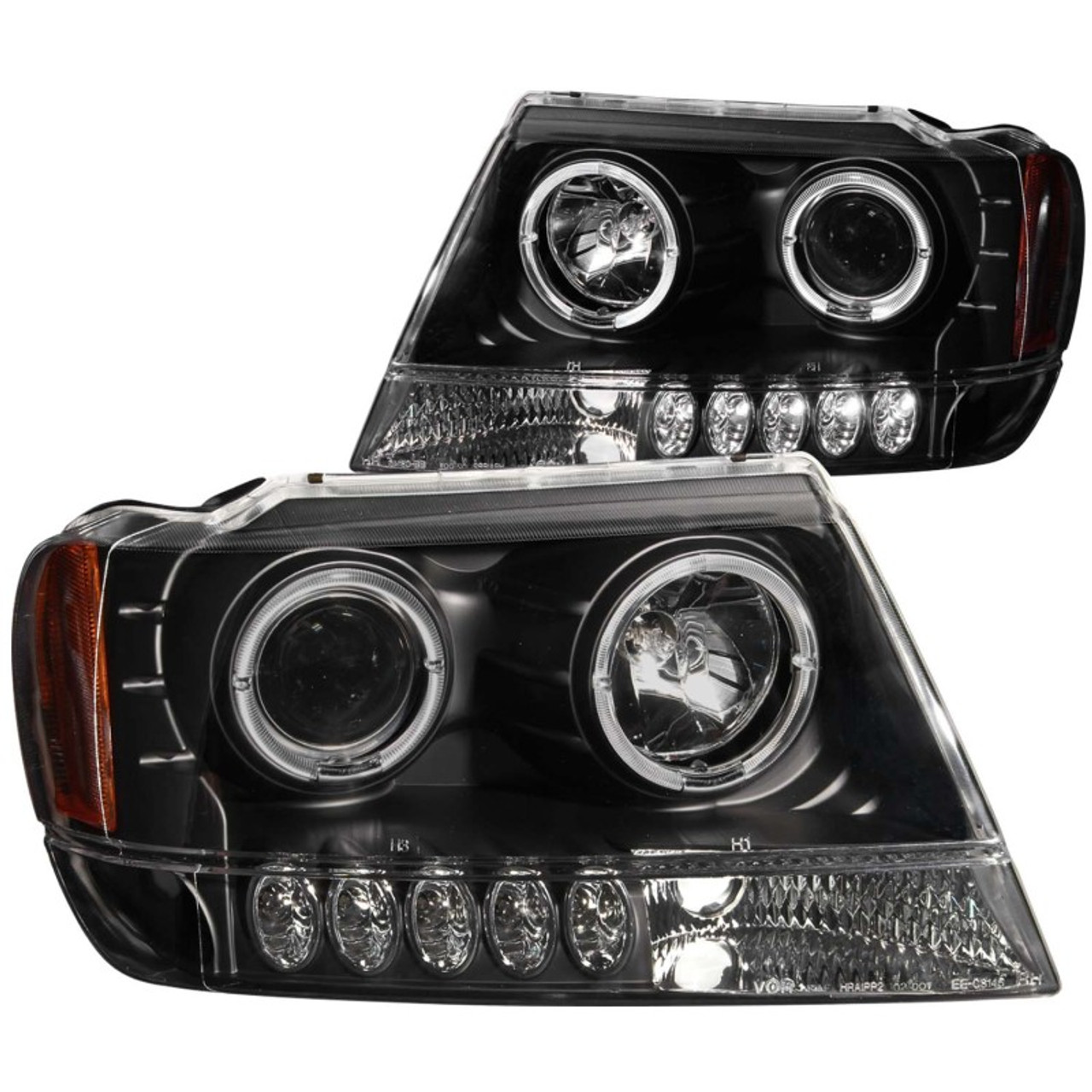 ANZO 1999-2004 Jeep Grand Cherokee Projector Headlights w/ Halo Black