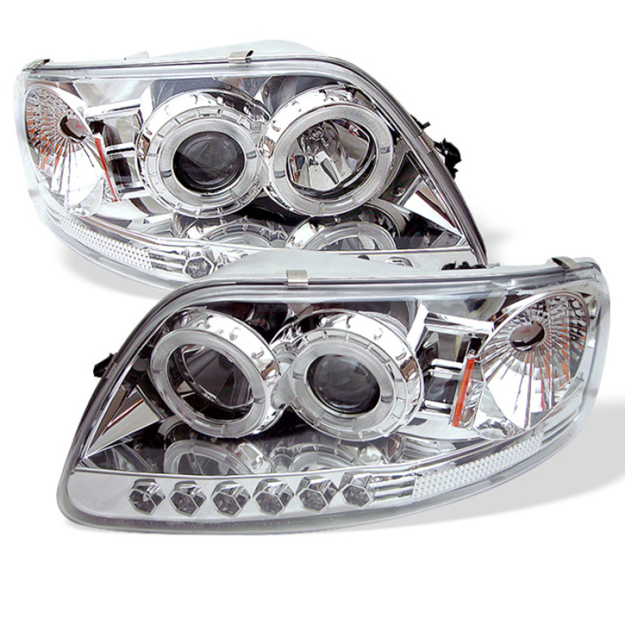 Spyder Ford F150 97-0 Projector - LED Halo Amber Reflctr LED Chome PRO-YD-FF15097-1P-AM-C