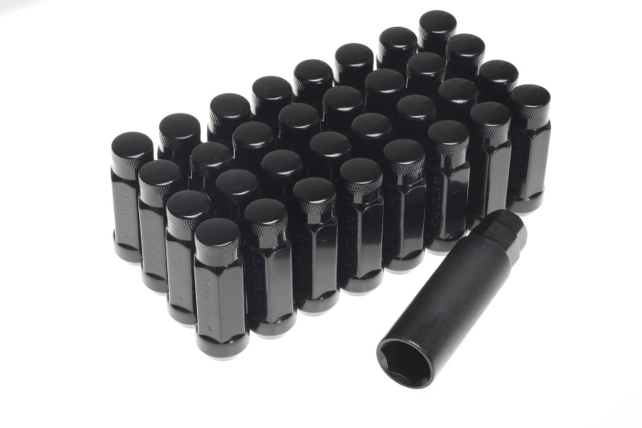 Muteki HR38 Open End Lug Nuts 12x1.25 Black Chrome / Blue Ring