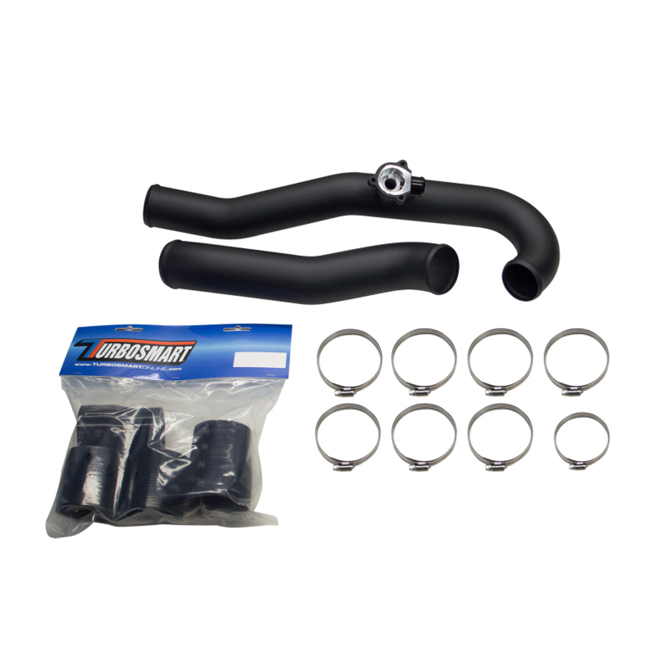 Turbosmart 15+ Mustang EcoBoost AL Charge Pipe Kit w/Hardware - Black (Stock repl. valve style)