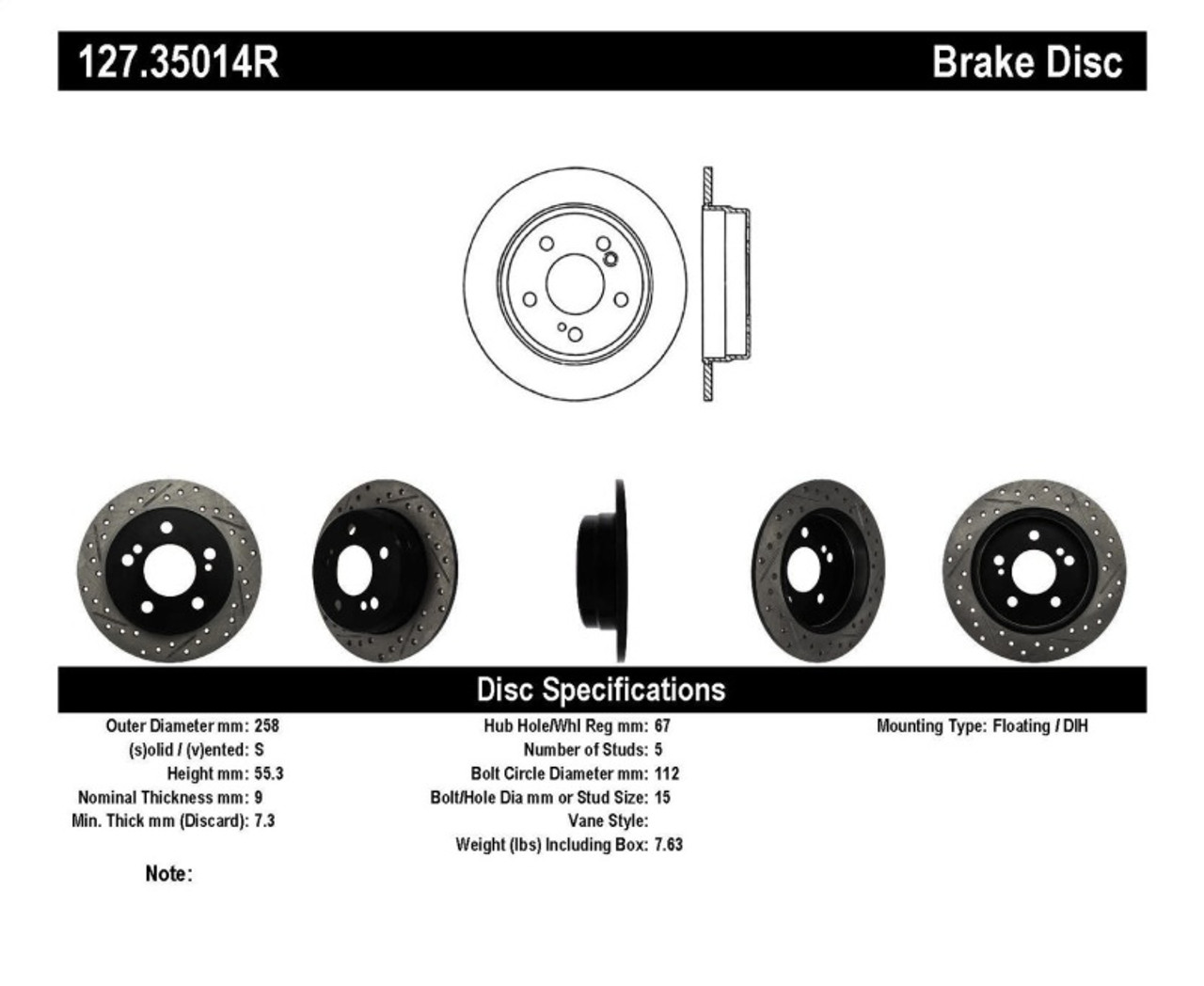 StopTech Slotted & Drilled Sport Brake Rotor sto127.35014R