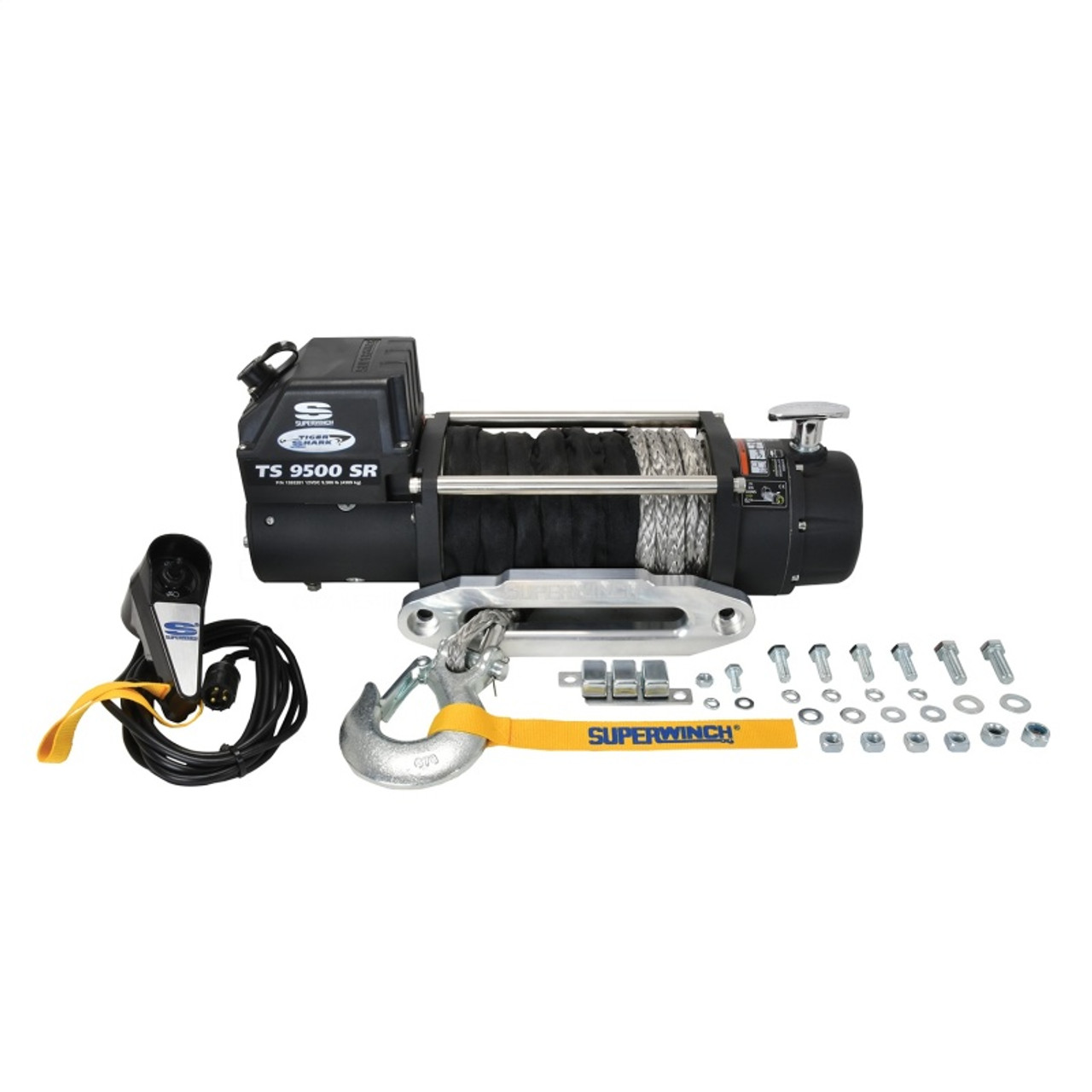Superwinch 9500 LBS 12 VDC 3/8in x 80ft Synthetic Rope Tiger Shark 9500 Winch
