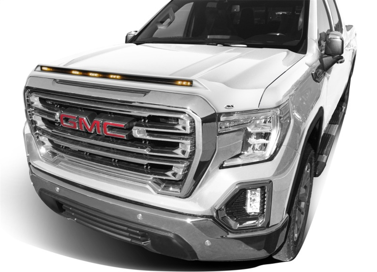 AVS 19-22 GMC Sierra Aeroskin Low Profile Hood Shield w/ Lights - White Frost Tricoat