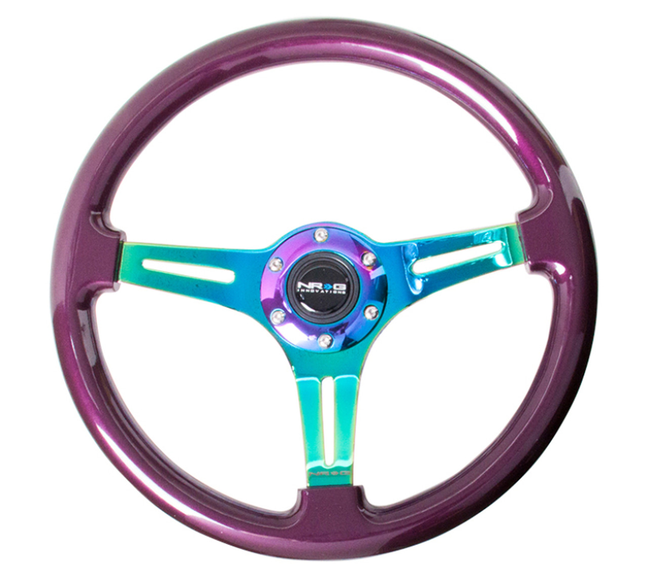 NRG Classic Wood Grain Steering Wheel (350mm) Purple Pearl Paint w/Neochrome 3-Spoke Center