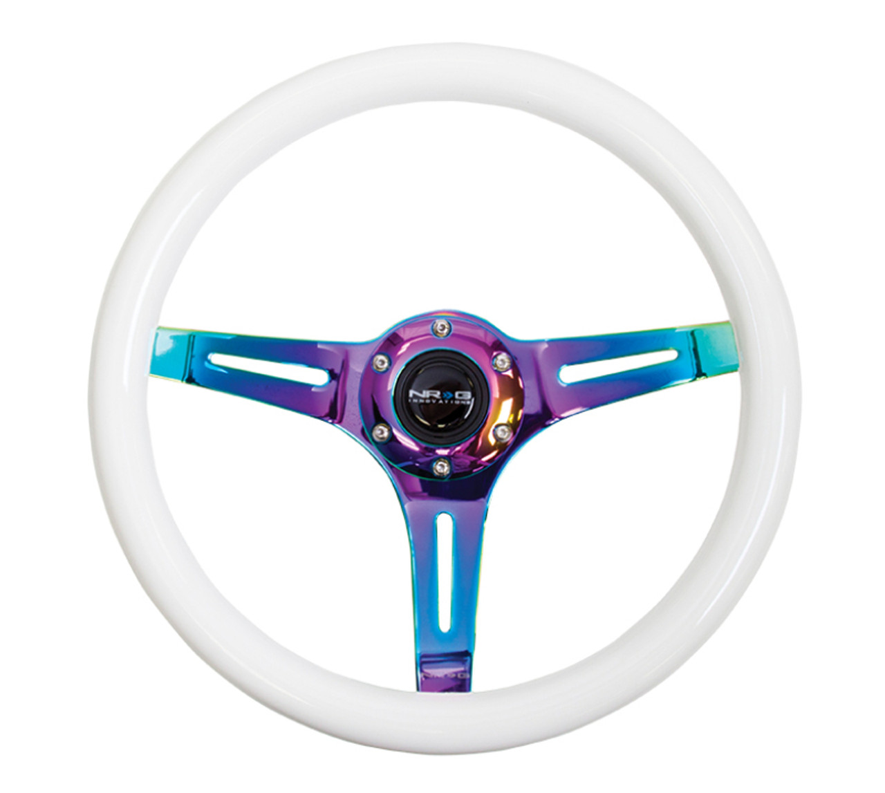 NRG Classic Wood Grain Steering Wheel (350mm) Glow-N-The-Dark Green Grip w/Neochrome 3-Spoke Center
