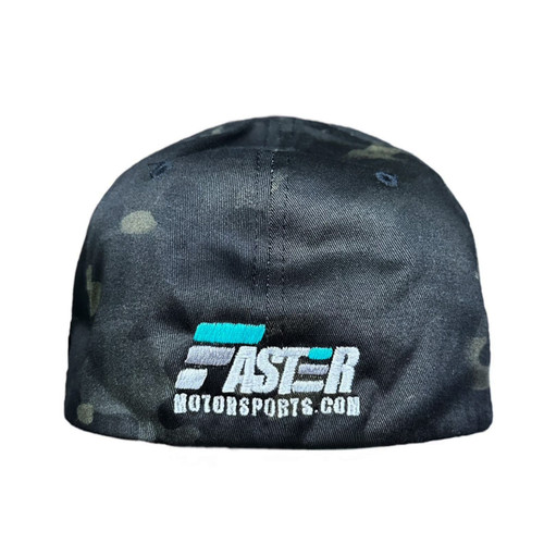 Faster Motorsports Hat Curved Camo With Blue Black Logo
