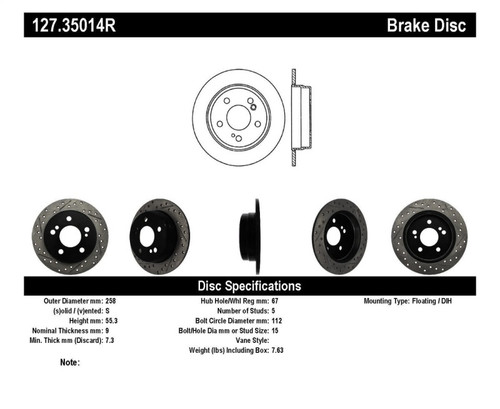StopTech Slotted & Drilled Sport Brake Rotor sto127.35014R