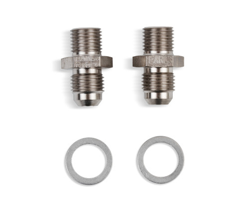 Earl's Straight Transmission Adapter -6 Male to 1/4-18 NPSM Male - Earls Transmission Adapters, Package of 2 pieces w/ Crush Washers, Fits Most GM TH350, TH400, 700R4, 200R4, 4L60E, and Ford AODE Transmissions, Nickel Plated Steel