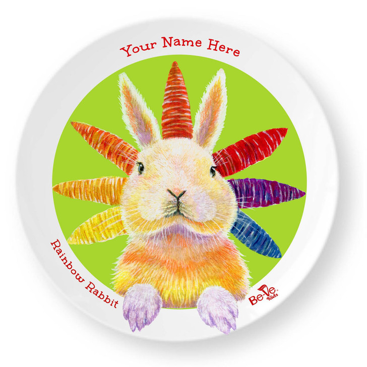 Be-Ve Kids Personalized Rabbit Plate for Children Meet Rainbow Rabbit