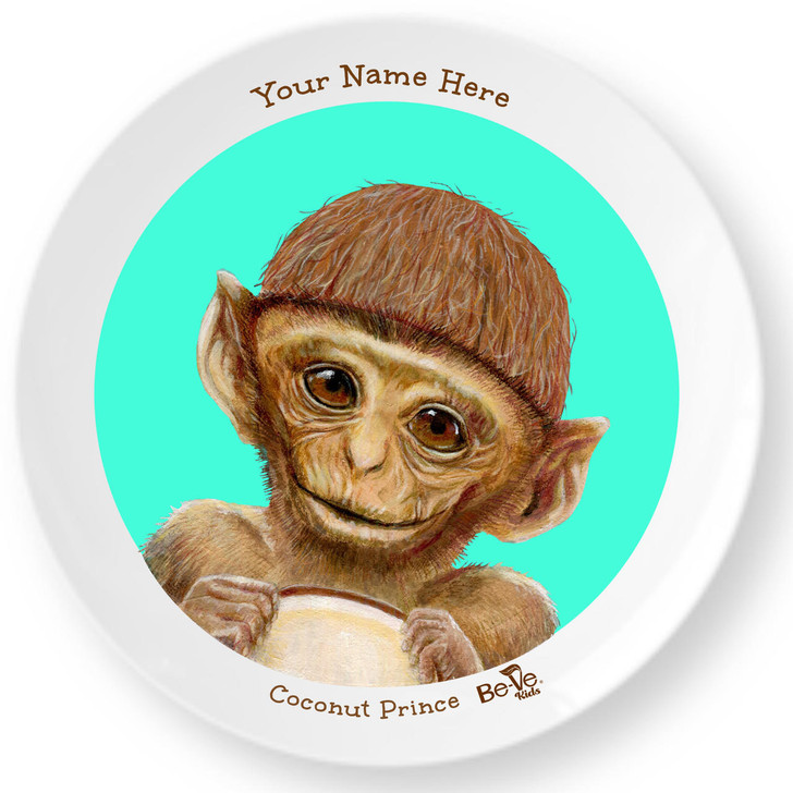Be-Ve Kids Personalized Monkey Plate for Children Meet Coconut Prince