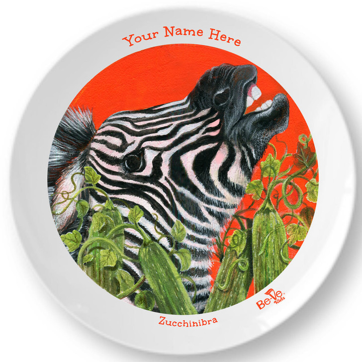 Be-Ve Kids Personalized Zebra Plate for Children Meet Zucchinibra