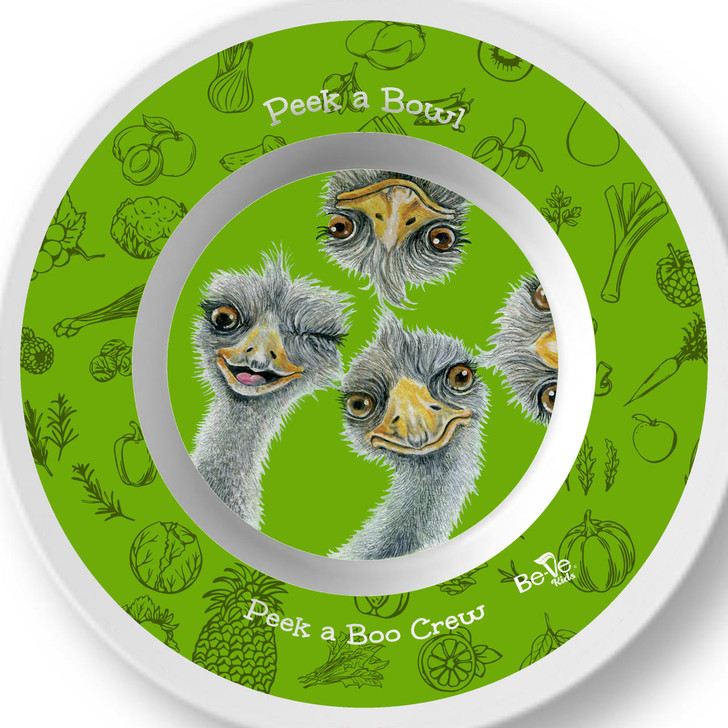 Be-Ve Kids Personalized Ostrich Bowl for Kids Discover Peek a Boo Crew