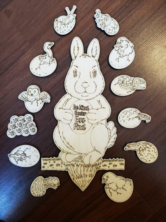  Be Kind Easter Egg Find Wooden Rabbit + 12 Wooden Eggs 