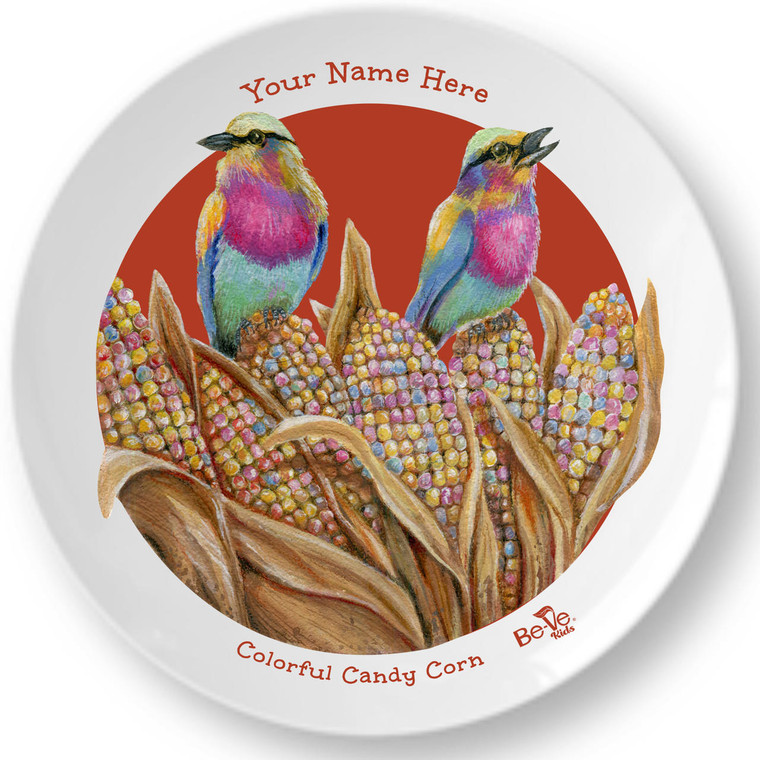 Be-Ve Kids Personalized Birds Plate for Children Meet Colorful Candy Corn