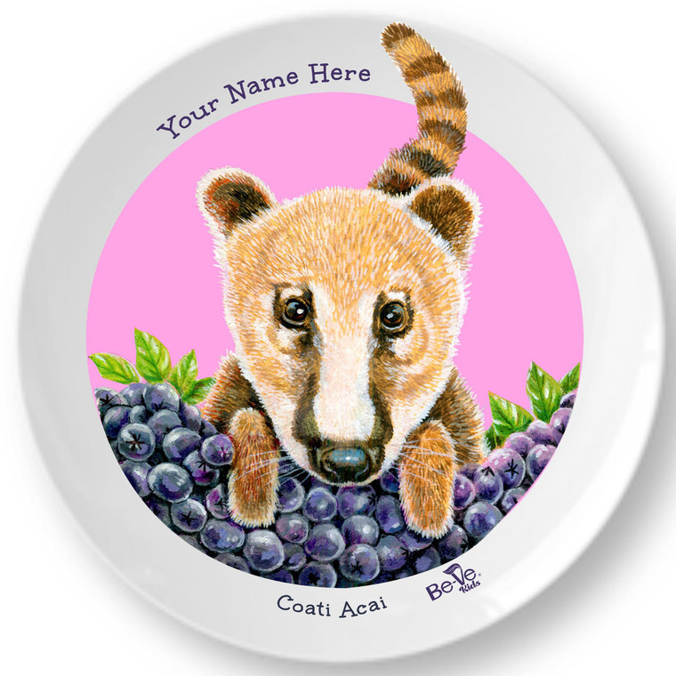 Be-Ve Kids Personalized Coati Plate for Children Meet Coati Acai