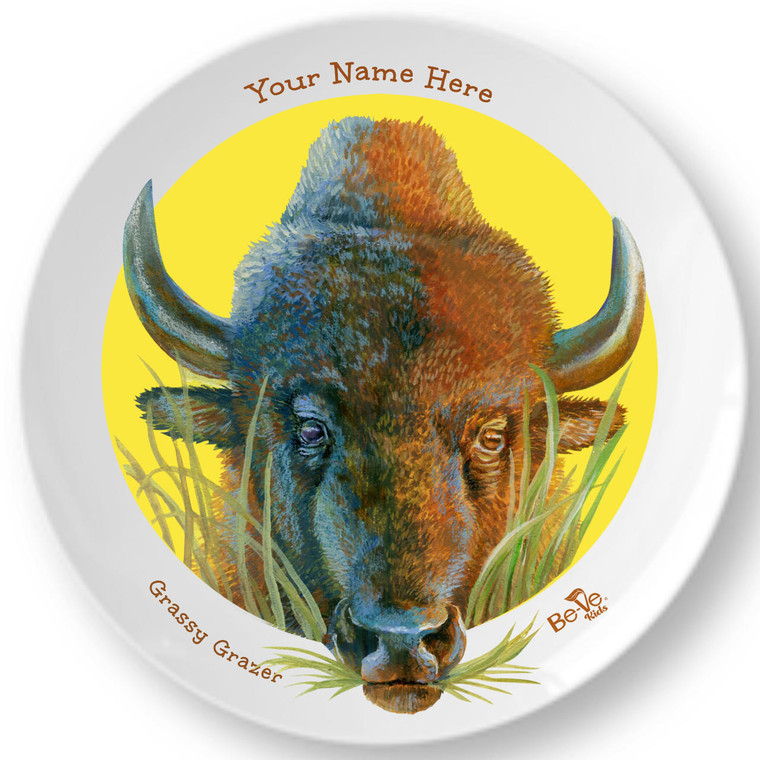 Be-Ve Kids Personalized Bison Plate for Children Meet Grassy Grazer