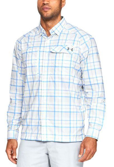 Under Armour Fish Hunter Long Sleeve Plaid Shirt - White/Carolina Blue -  X-Large