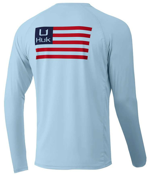 Huk Huk'd Up Flag Pursuit Long Sleeve Shirt - Ice Blue - X-Large