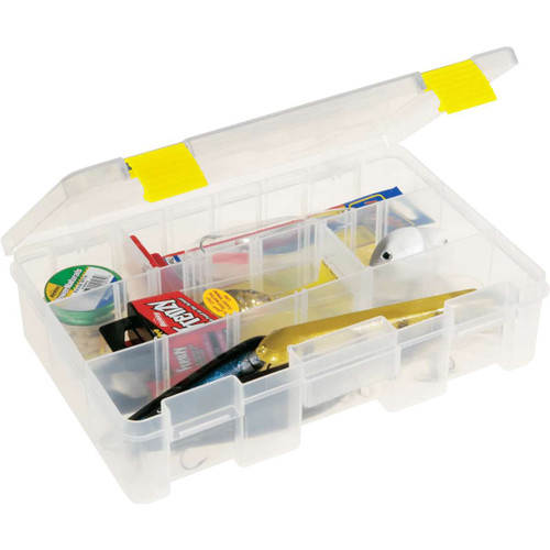 13 Clear and Yellow Pro Latch Stowaway Storage Utility Box with Adjustable Dividers at christmas.com