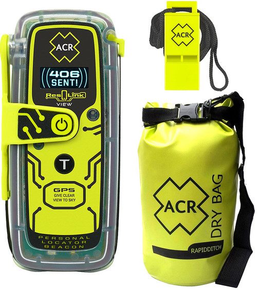 ACR ResQLink View Personal Locator Beacon w/ Res-Q Whistle & Dry Bag