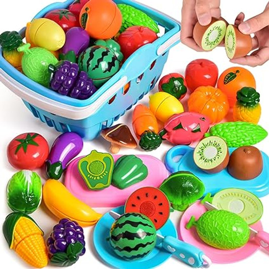 30 PIECE PLAY FOOD FOR KIDS' KITCHEN PRETEND CUTTINF FOOD TOY