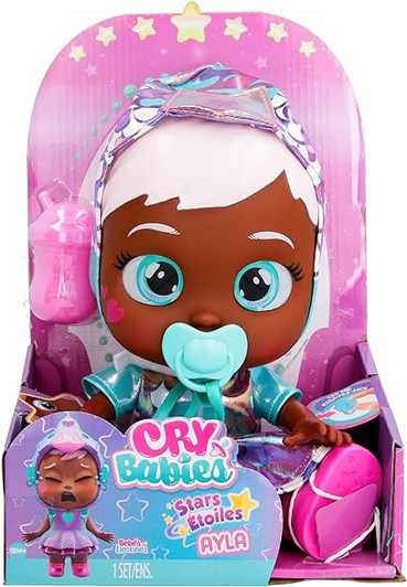 CRY BABIES STAR AYLA  12 '" BABY DOLL W/ LIGHT UP EYES AND STAR THEMED OUTFIT