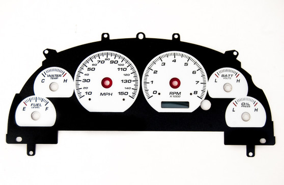 99-04 MUSTANG CLUSTER OVERLAY PERF II WHT