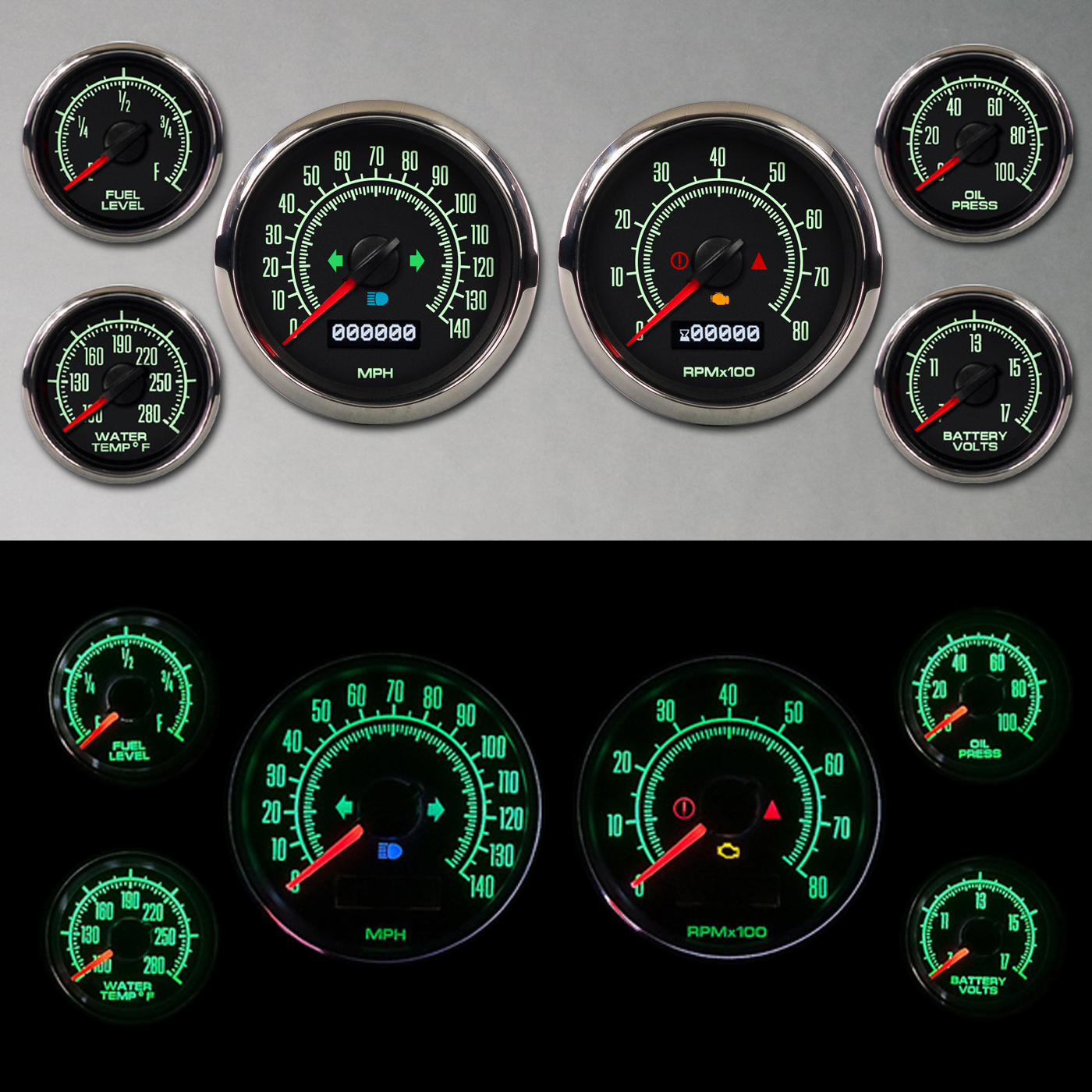 Intellitronix Universal 6 Gauge Analog Set – White LED, Black Bezel – Lifetime Warranty (B9999W)
