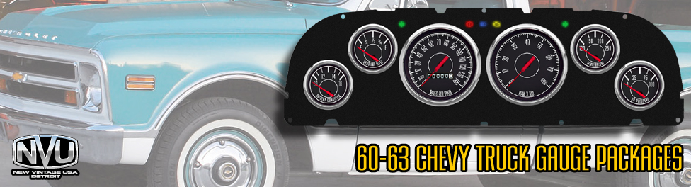 60-63 Chevy Truck gauges direct fit panels from NVU