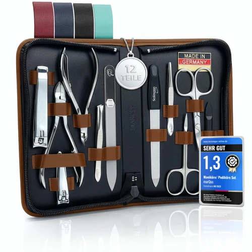 Manicure Set Women and Men – 12-Piece Professional Grooming Kit with Premium Tools, Genuine Leather Case, and exclusive Glass Nail File for Hand & Foot Care, German Quality
