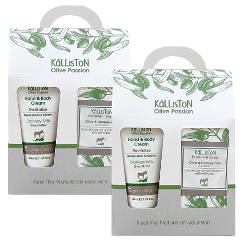 Kalliston Donkey Milk Cream & Olive Oil Soap Gift Set – Nourishing Body Lotion & Gentle Cleanser, Pack of 2, Made in Greece