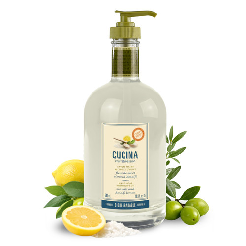 Fruits & Passion [Cucina] - Sea Salt and Amalfi Lemon Hand Soap, Kitchen Liquid Hand Soap, Vegan-Friendly, Natural Moisturizing Hand Wash in Glass Hand Soap Dispenser (16.9 fl oz)