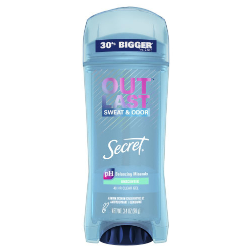 Secret Antiperspirant Deodorant Women, Unscented Clear Gel, Outlast, 3.4 oz (Pack of 3)