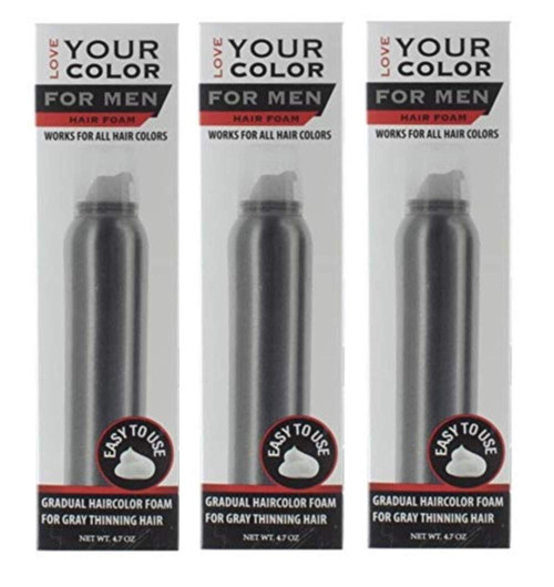 Hair Foam Gradual Hair Color Foam for Men for Gray Thinning Hair for All Hair Types by Love Your Color, 4.7 Oz (3 PACK)
