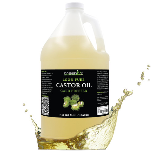 GreenIVe 100% Pure Castor Oil – Cold-Pressed, Hexane-Free – Hair, Eyebrows, Eyelashes, Skin Moisturizer, Castor Pack Wrap Oil Bulk Bottle (1 Gallon)
