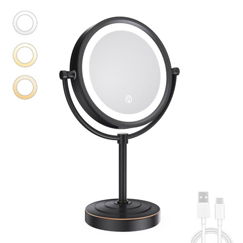 GURUN 8.5" LED Tabletop Makeup Mirror Dimmable Double Sided Bronze 10x