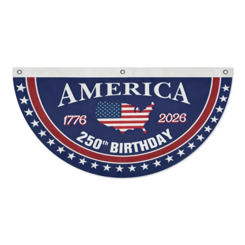 America 250Th Anniversary Patriotic Bunting Flag 1776–2026, Semicircle USA Half Fan Banner for Independence Day, Fourth of July Porch Fence Yard Outdoor Decor, Vintage Stars Stripes Celebration Flag