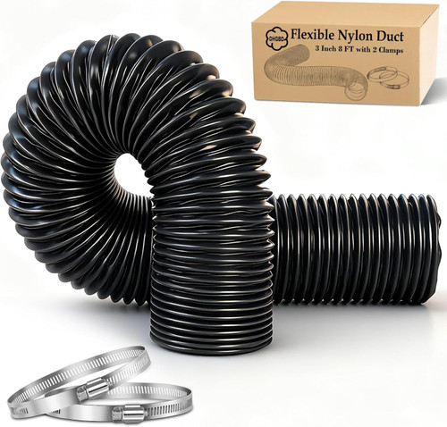 Diesel Heater Ducting 3inch 8FT, Nylon Flexible Duct Hose, Insulated Duct Vent Hose for Diesel Heater, 3D Printer, Dryer Vent, RV, Boat Blower, Ventilation Systems, Black