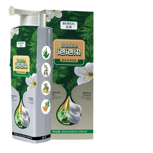 Beirou Bubble Plant Hair Dye Shampoo, Natural Plant Extract Non Damage Hair Dye for Grey Hair. (Black Teal)